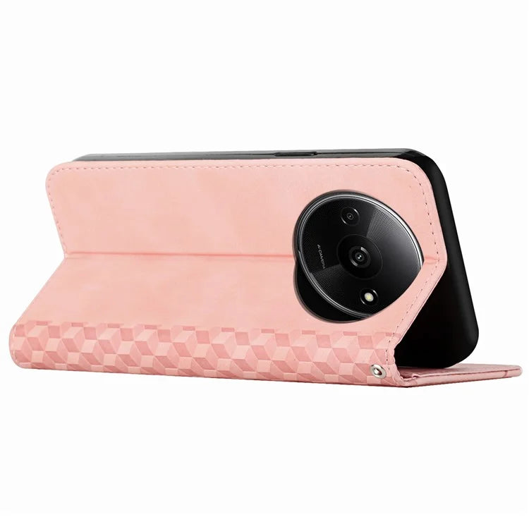 For Xiaomi Redmi A3 Case Splicing Rhombus PU Leather Folio Stand View Phone Cover Skin-touch