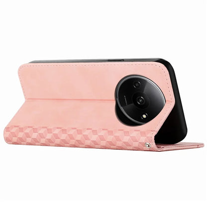 For Xiaomi Redmi A3 Case Splicing Rhombus PU Leather Folio Stand View Phone Cover Skin-touch