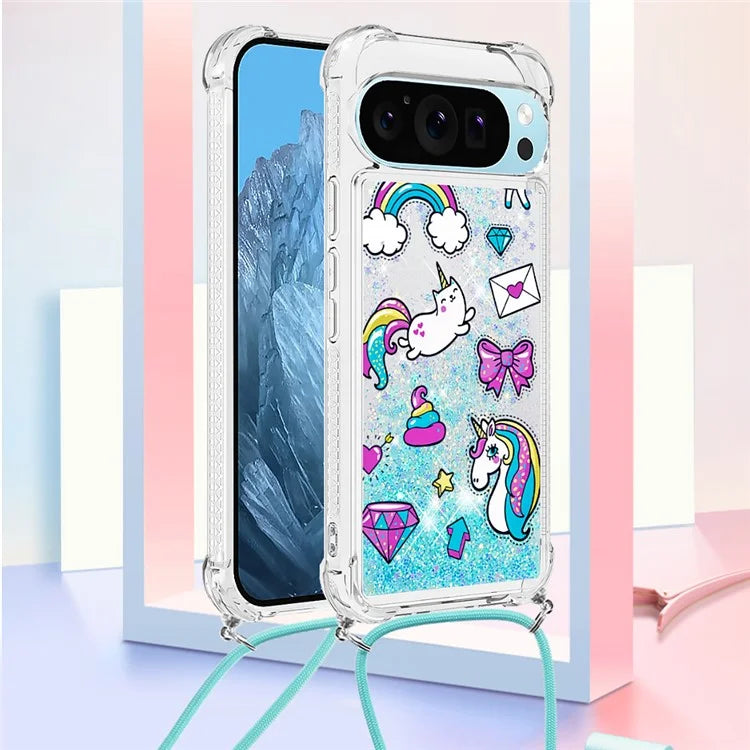 YB Quicksand Series-5 for Google Pixel 9 Case Pattern Printed Liquid Sequins TPU Phone Cover