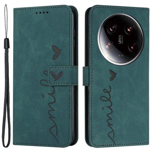 For Xiaomi 14 Ultra Case PU Leather Magnetic Folio Phone Cover Imprinted Love Heart