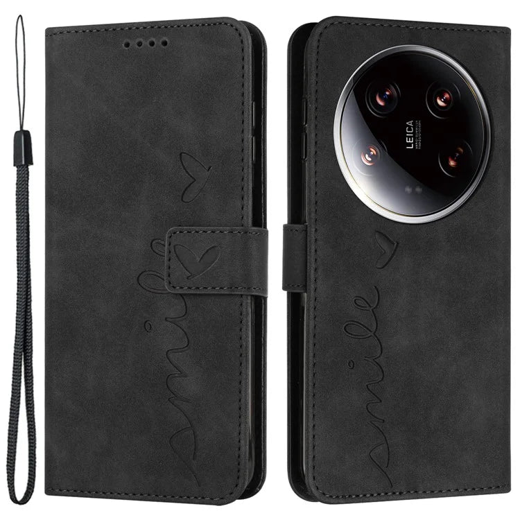For Xiaomi 14 Ultra Case PU Leather Magnetic Folio Phone Cover Imprinted Love Heart