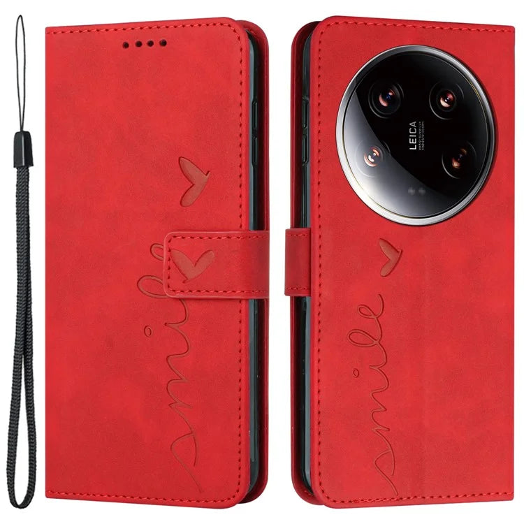 For Xiaomi 14 Ultra Case PU Leather Magnetic Folio Phone Cover Imprinted Love Heart