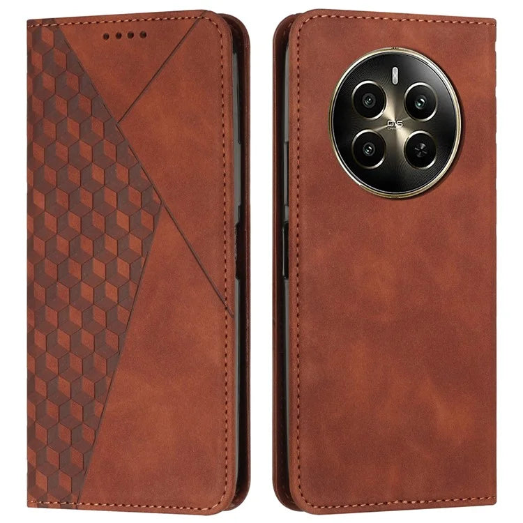 For Realme 12 Pro 5G / 12 Pro+ 5G Phone Case Wallet Splicing Rhombus PU Leather Flip Cover