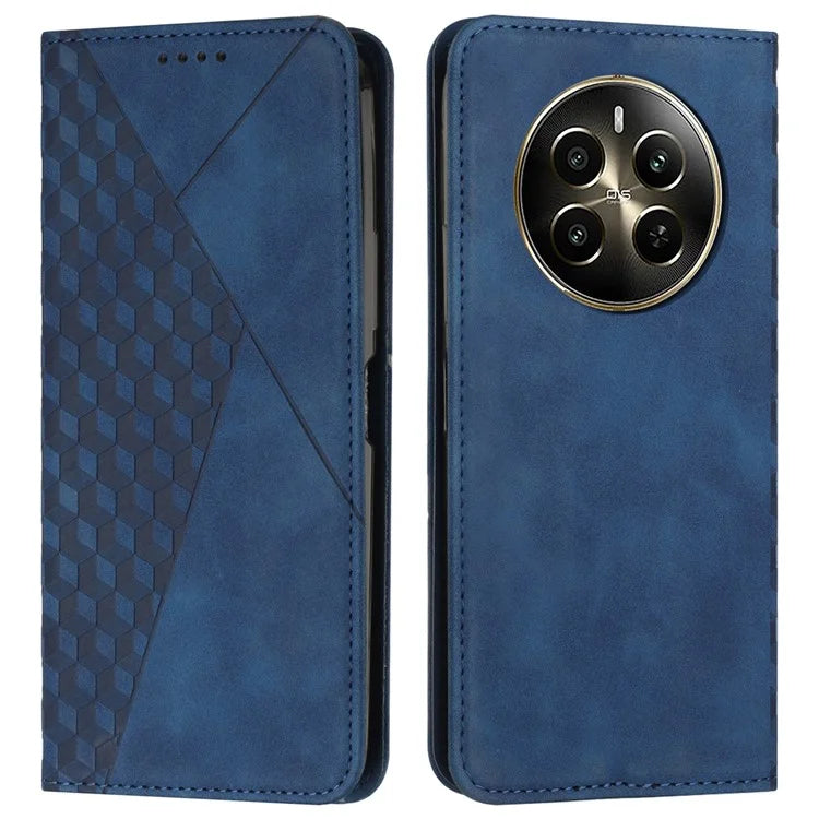 For Realme 12 Pro 5G / 12 Pro+ 5G Phone Case Wallet Splicing Rhombus PU Leather Flip Cover