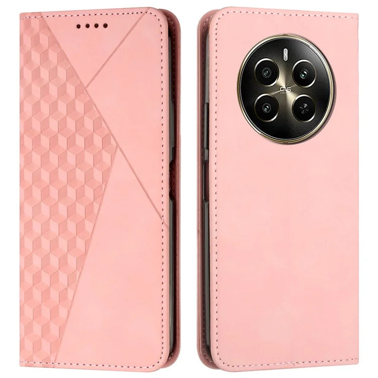 For Realme 12 Pro 5G / 12 Pro+ 5G Phone Case Wallet Splicing Rhombus PU Leather Flip Cover