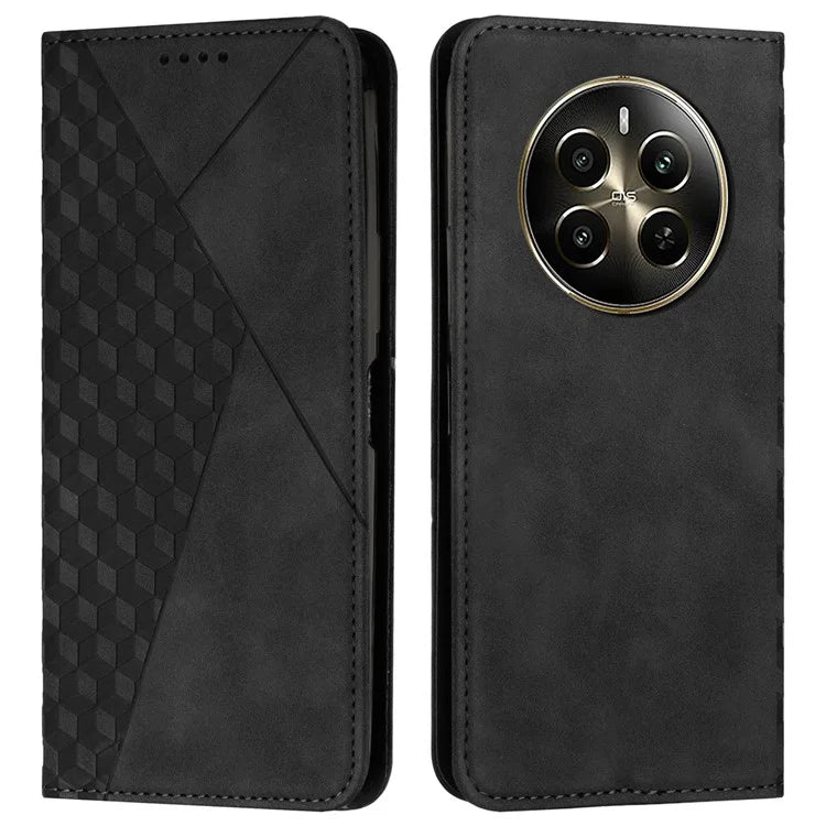 For Realme 12 Pro 5G / 12 Pro+ 5G Phone Case Wallet Splicing Rhombus PU Leather Flip Cover