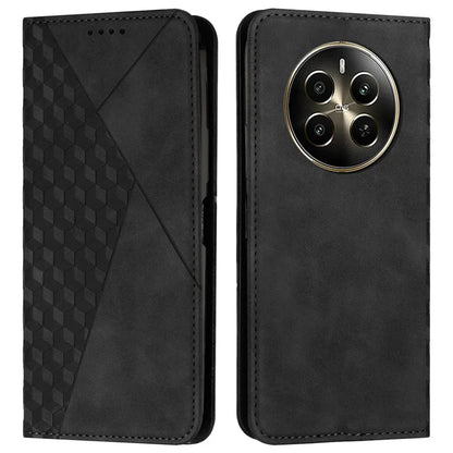 For Realme 12 Pro 5G / 12 Pro+ 5G Phone Case Wallet Splicing Rhombus PU Leather Flip Cover