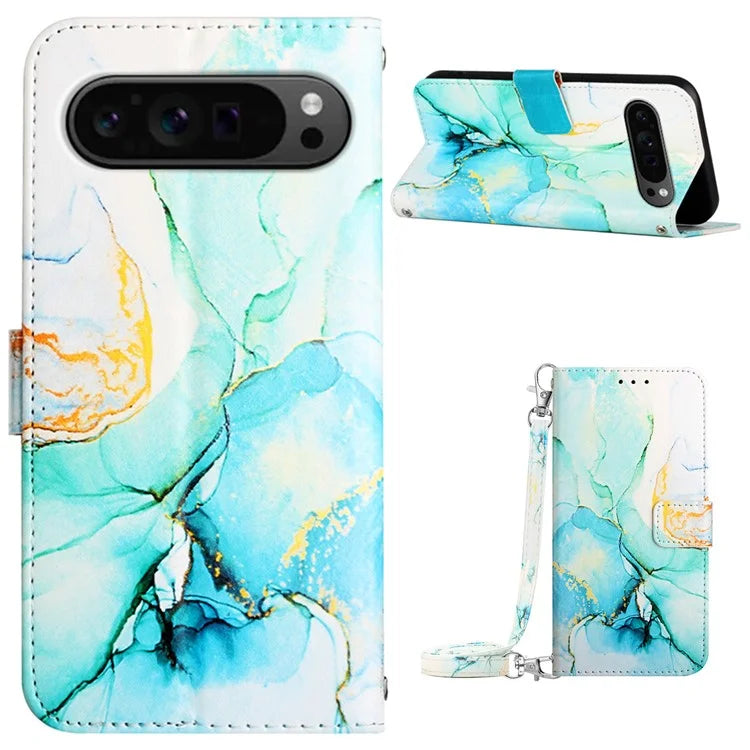 YB Pattern Printing Leather Series-6 For Google Pixel 9 Pro Wallet Phone Case with Shoulder Strap