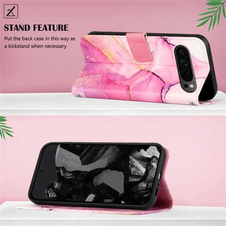 YB Pattern Printing Leather Series-6 For Google Pixel 9 Pro Wallet Phone Case with Shoulder Strap