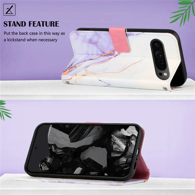 YB Pattern Printing Leather Series-6 For Google Pixel 9 Pro Wallet Phone Case with Shoulder Strap