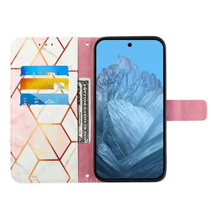 YB Pattern Printing Leather Series-5 For Google Pixel 9 Case Wallet Stand Phone Cover Marble Pattern