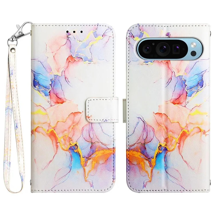 YB Pattern Printing Leather Series-5 For Google Pixel 9 Case Wallet Stand Phone Cover Marble Pattern