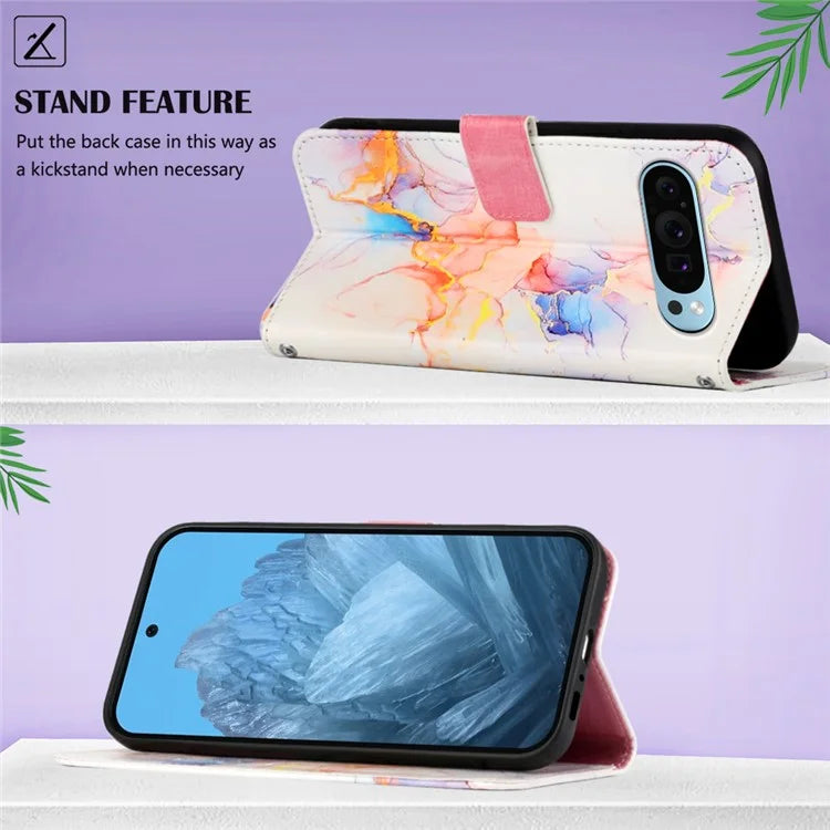YB Pattern Printing Leather Series-5 For Google Pixel 9 Case Wallet Stand Phone Cover Marble Pattern