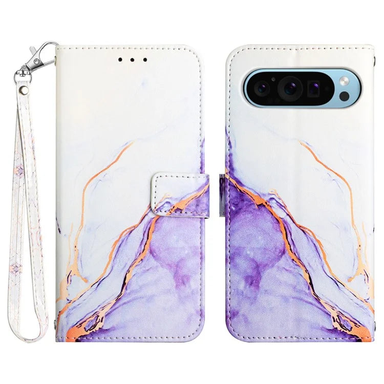 YB Pattern Printing Leather Series-5 For Google Pixel 9 Case Wallet Stand Phone Cover Marble Pattern