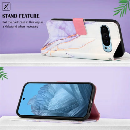 YB Pattern Printing Leather Series-5 For Google Pixel 9 Case Wallet Stand Phone Cover Marble Pattern
