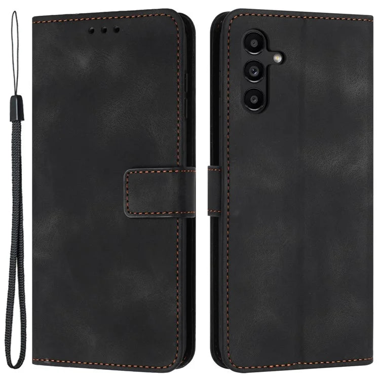 For Samsung Galaxy A34 5G Leather Case Solid Color Stand Wallet Cellphone Shell