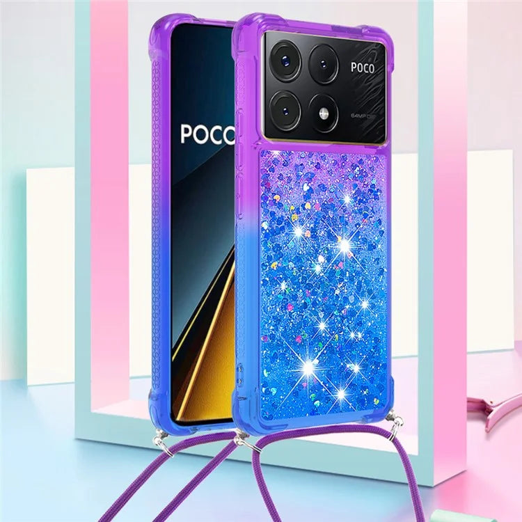 YB Quicksand Series-6 for Xiaomi Poco X6 Pro 5G / Redmi K70E 5G Case with Lanyard Soft TPU Phone Cover