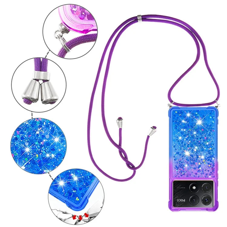YB Quicksand Series-6 for Xiaomi Poco X6 Pro 5G / Redmi K70E 5G Case with Lanyard Soft TPU Phone Cover