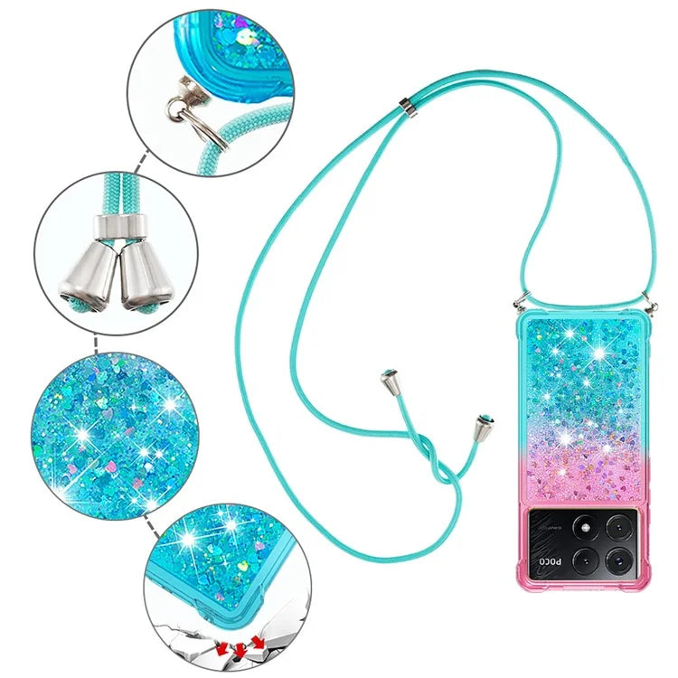 YB Quicksand Series-6 for Xiaomi Poco X6 Pro 5G / Redmi K70E 5G Case with Lanyard Soft TPU Phone Cover