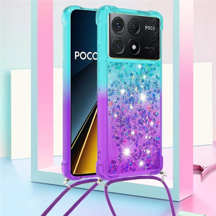 YB Quicksand Series-6 for Xiaomi Poco X6 Pro 5G / Redmi K70E 5G Case with Lanyard Soft TPU Phone Cover