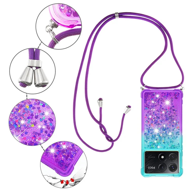 YB Quicksand Series-6 for Xiaomi Poco X6 Pro 5G / Redmi K70E 5G Case with Lanyard Soft TPU Phone Cover