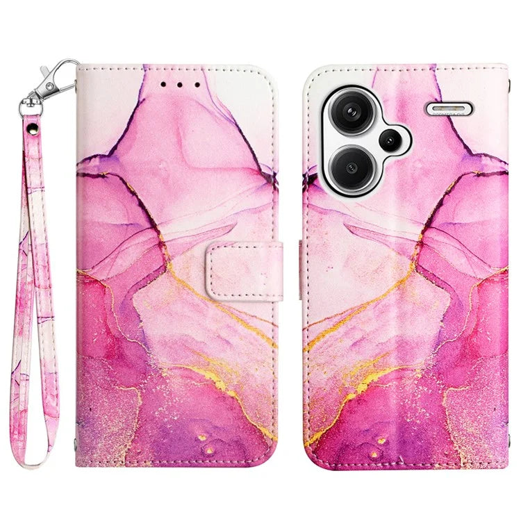 YB Pattern Printing Leather Series-5 For Xiaomi Redmi Note 13 Pro+ 5G Wallet Phone Case with Hand Strap