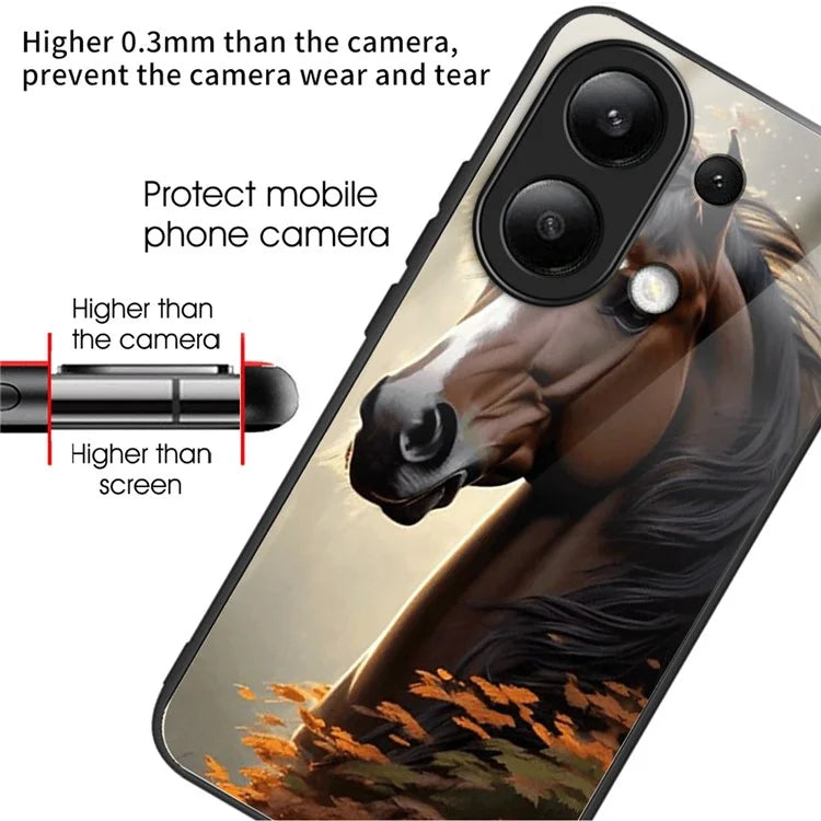 For Xiaomi Redmi Note 13 4G Tempered Glass Phone Cover Pattern Printing Drop-resistant Case