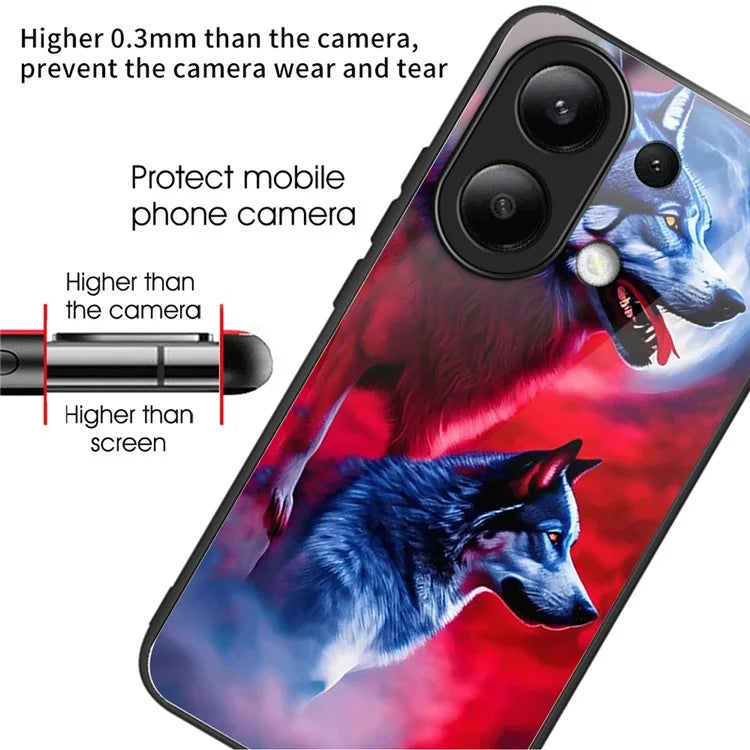 For Xiaomi Redmi Note 13 4G Tempered Glass Phone Cover Pattern Printing Drop-resistant Case