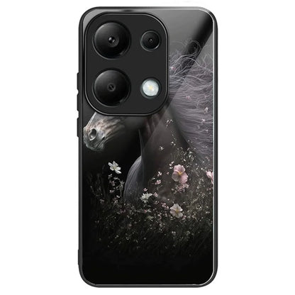 For Xiaomi Redmi Note 13 Pro 4G / Poco M6 Pro 4G Case Pattern Design Tempered Glass Back Cover and Flower