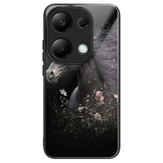 For Xiaomi Redmi Note 13 Pro 4G / Poco M6 Pro 4G Case Pattern Design Tempered Glass Back Cover and Flower