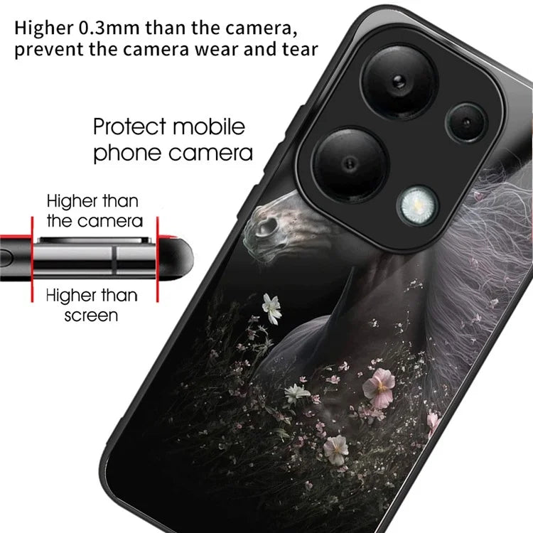 For Xiaomi Redmi Note 13 Pro 4G / Poco M6 Pro 4G Case Pattern Design Tempered Glass Back Cover and Flower