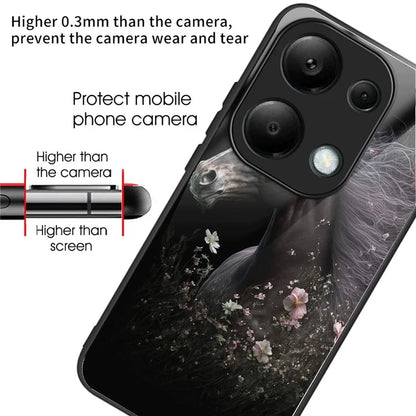 For Xiaomi Redmi Note 13 Pro 4G / Poco M6 Pro 4G Case Pattern Design Tempered Glass Back Cover and Flower