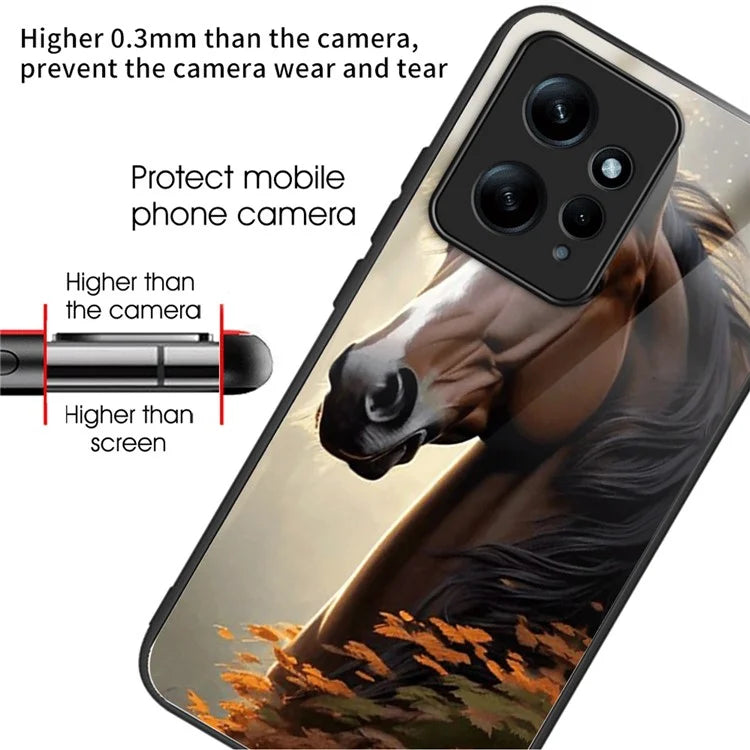 For Xiaomi Redmi Note 12 4G Painted Pattern Case Tempered Glass+PC Back Soft TPU Phone Cover