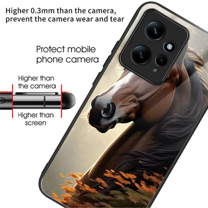 For Xiaomi Redmi Note 12 4G Painted Pattern Case Tempered Glass+PC Back Soft TPU Phone Cover