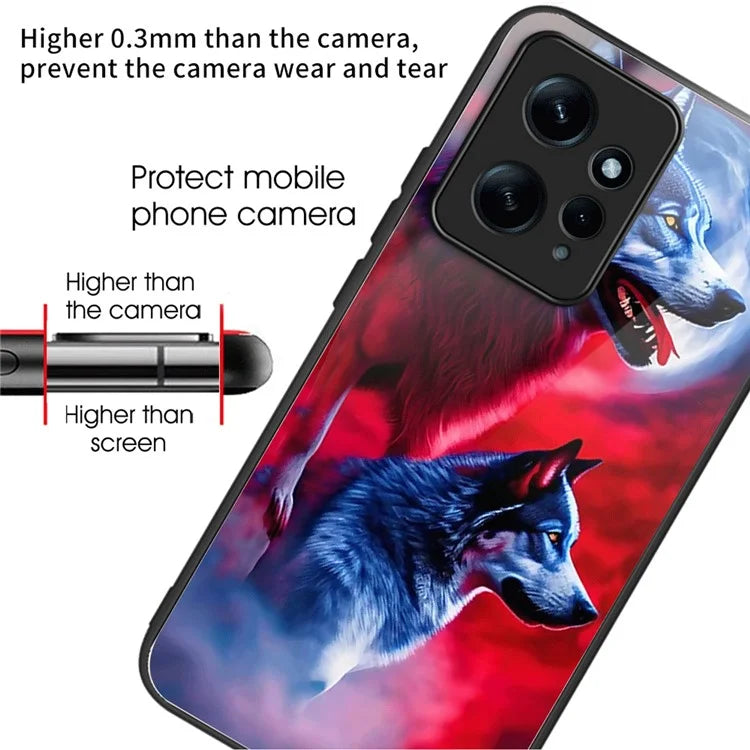 For Xiaomi Redmi Note 12 4G Painted Pattern Case Tempered Glass+PC Back Soft TPU Phone Cover