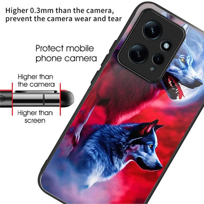 For Xiaomi Redmi Note 12 4G Painted Pattern Case Tempered Glass+PC Back Soft TPU Phone Cover
