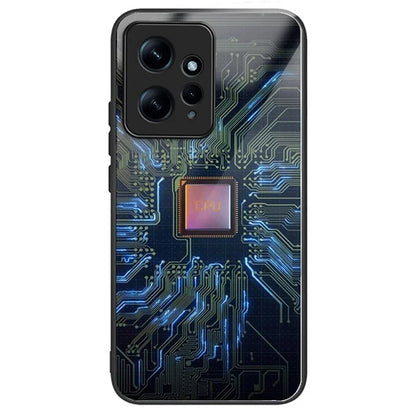 For Xiaomi Redmi Note 12 4G Painted Pattern Case Tempered Glass+PC Back Soft TPU Phone Cover