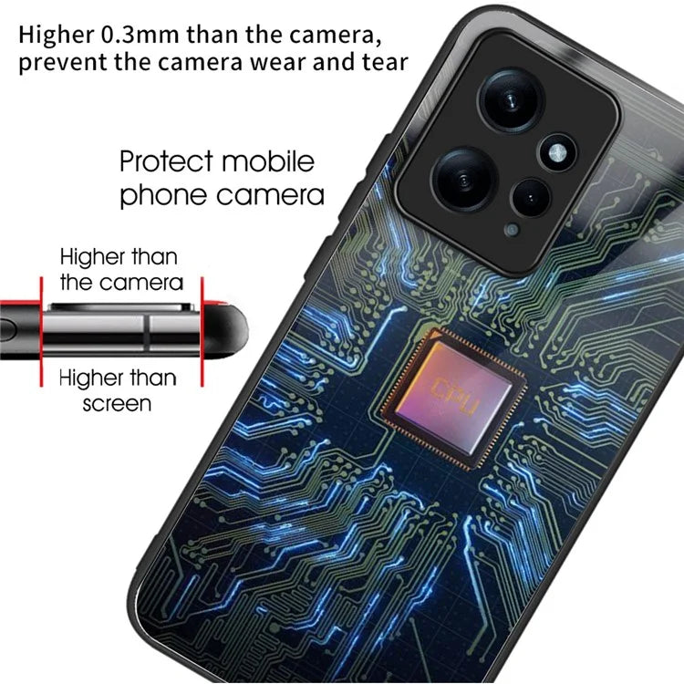 For Xiaomi Redmi Note 12 4G Painted Pattern Case Tempered Glass+PC Back Soft TPU Phone Cover