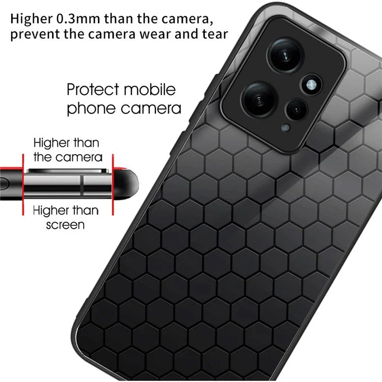 For Xiaomi Redmi Note 12 4G Painted Pattern Case Tempered Glass+PC Back Soft TPU Phone Cover