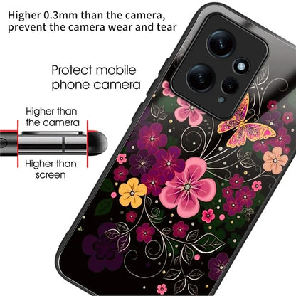 For Xiaomi Redmi Note 12 4G Painted Pattern Case Tempered Glass+PC Back Soft TPU Phone Cover