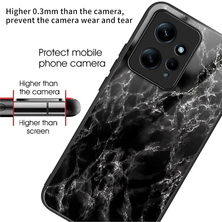 For Xiaomi Redmi Note 12 4G Painted Pattern Case Tempered Glass+PC Back Soft TPU Phone Cover