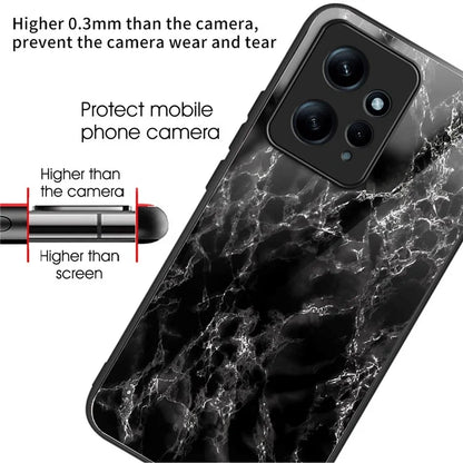 For Xiaomi Redmi Note 12 4G Painted Pattern Case Tempered Glass+PC Back Soft TPU Phone Cover