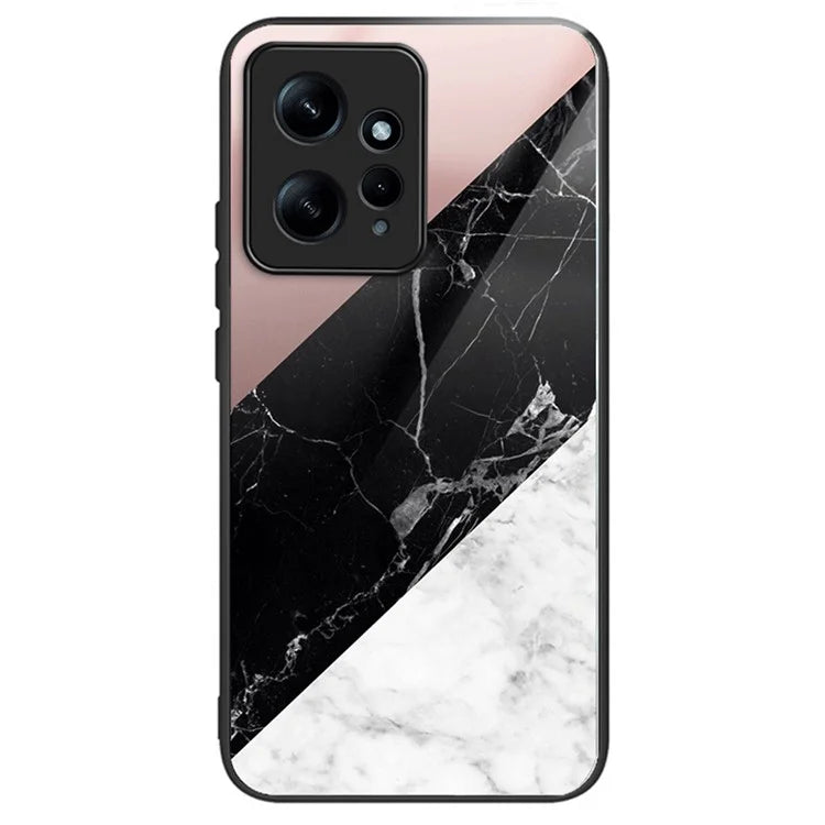 For Xiaomi Redmi Note 12 4G Painted Pattern Case Tempered Glass+PC Back Soft TPU Phone Cover