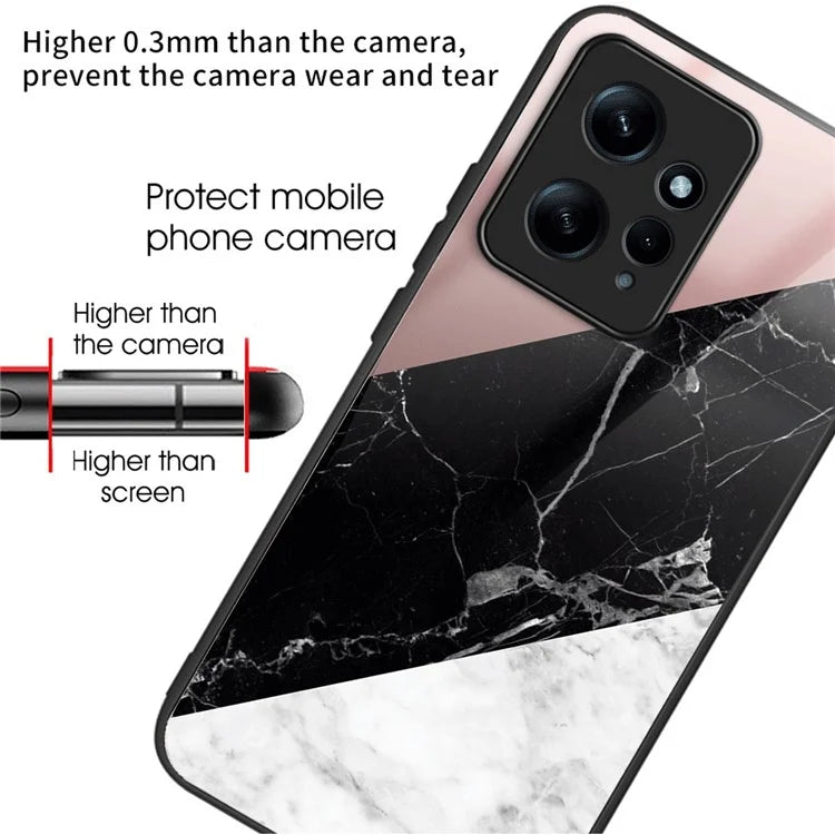For Xiaomi Redmi Note 12 4G Painted Pattern Case Tempered Glass+PC Back Soft TPU Phone Cover