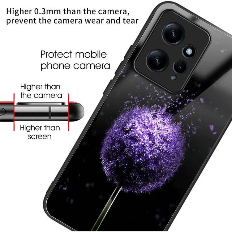 For Xiaomi Redmi Note 12 4G Painted Pattern Case Tempered Glass+PC Back Soft TPU Phone Cover
