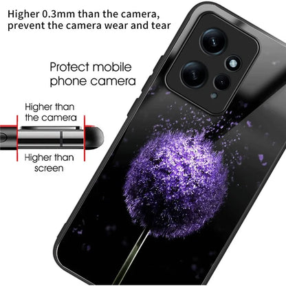 For Xiaomi Redmi Note 12 4G Painted Pattern Case Tempered Glass+PC Back Soft TPU Phone Cover