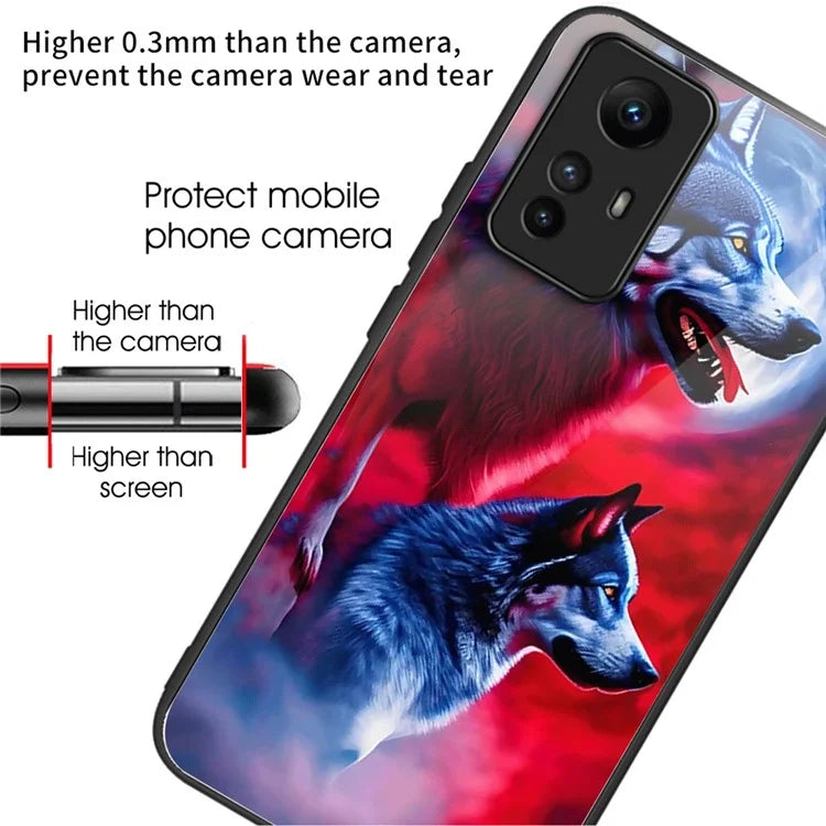 For Xiaomi Redmi Note 12S 4G Pattern Printing Anti-scratch Phone Case Tempered Glass+TPU+PC Cover