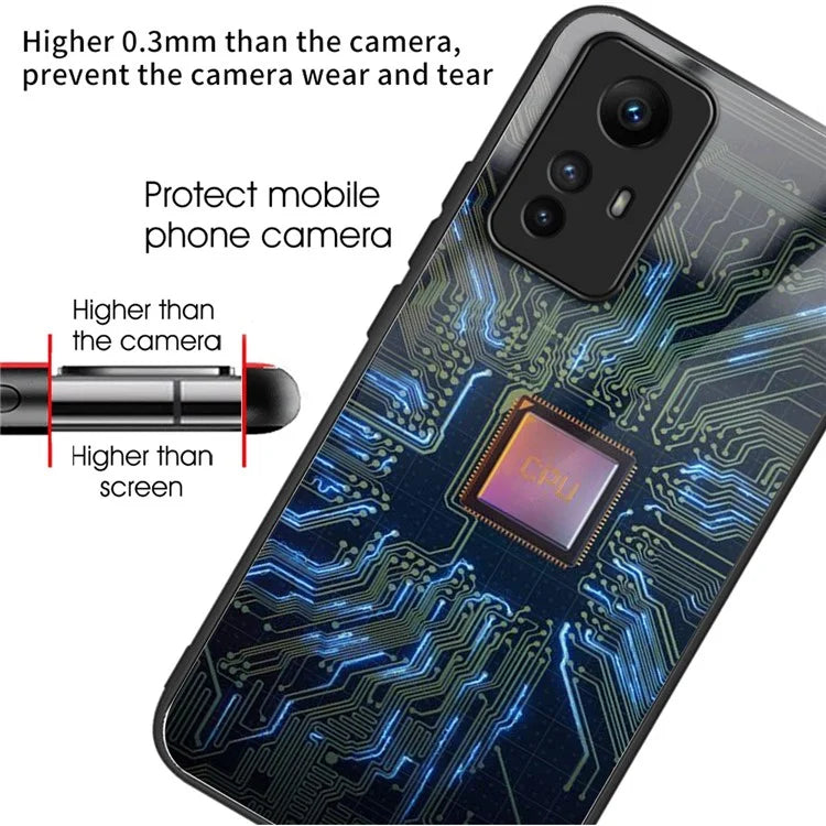 For Xiaomi Redmi Note 12S 4G Pattern Printing Anti-scratch Phone Case Tempered Glass+TPU+PC Cover