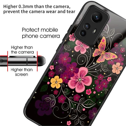 For Xiaomi Redmi Note 12S 4G Pattern Printing Anti-scratch Phone Case Tempered Glass+TPU+PC Cover