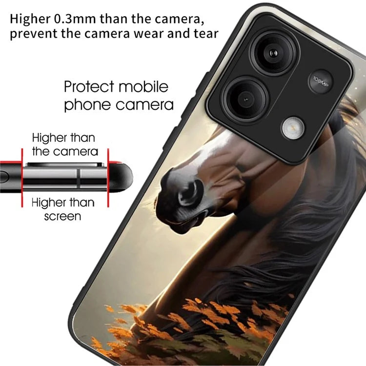 For Xiaomi Redmi Note 13 5G Cell Phone Case Pattern Printing Tempered Glass Anti-shock Cover